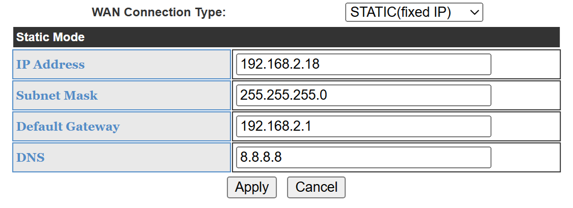 Dongle static IP setting